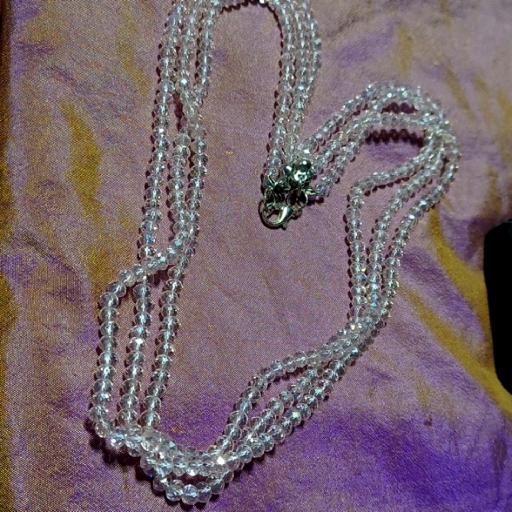 Pink strands necklace handmade beaded gleam shine glittery formal silver gems - Picture 4 of 8